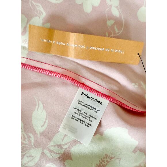 Reformation | NWT | Frankie Silk Dress | Hothouse Pink/Cream Floral | Sz 10 - Picture 11 of 12